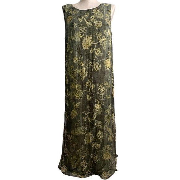 August Max Woman Sleevless Midi Dress 16W Green Sheer Floral Overlay Artsy Lagom - Picture 1 of 11
